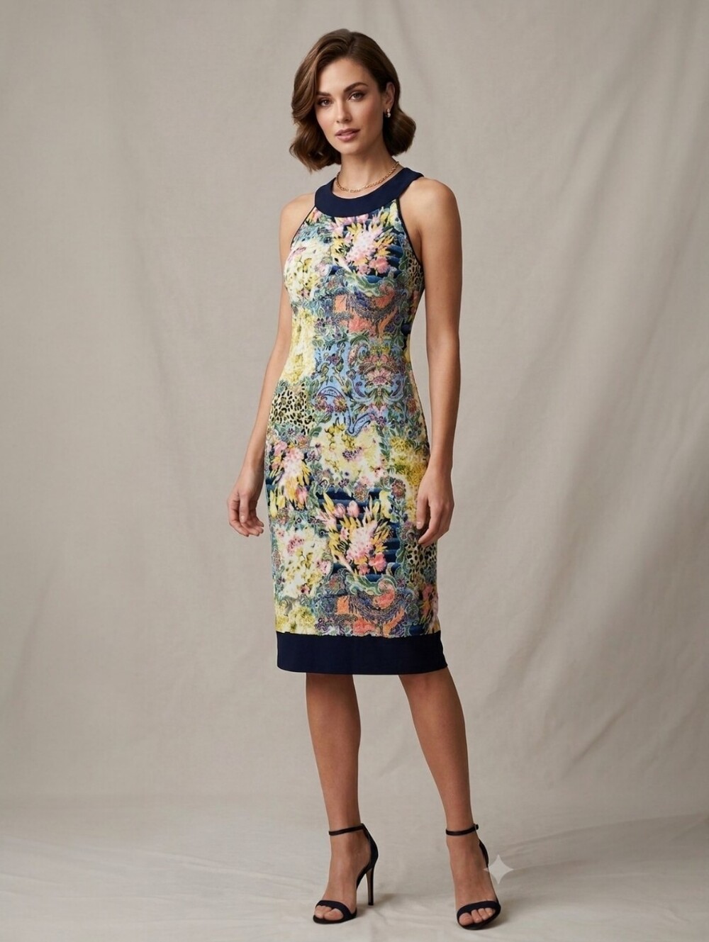 Joseph Ribkoff Y2K Chic Maximalist Midi Dress Textured Ruffled Mesh Sz 8